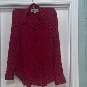 Jones New York Red and Black Polka Dot Button Down Shirt